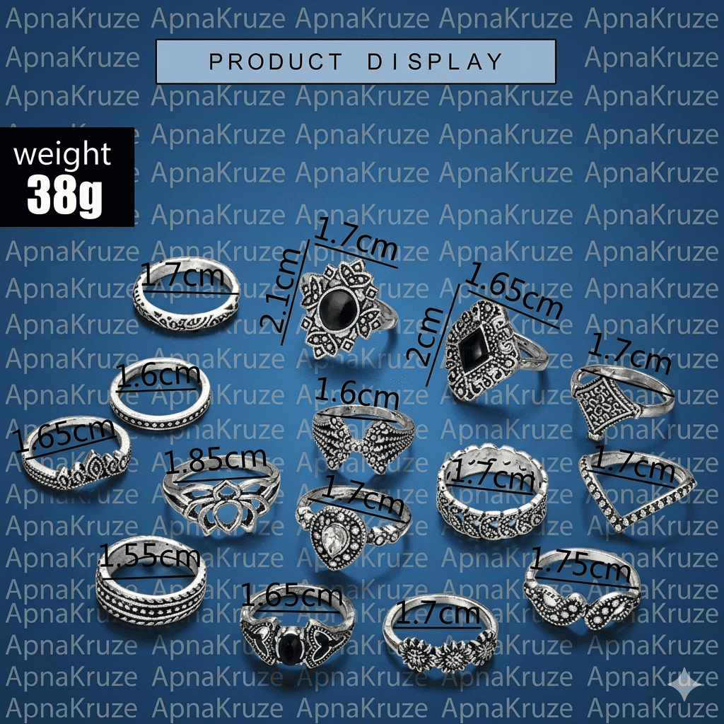 15 pieces Set (Multi design Rings) - for women