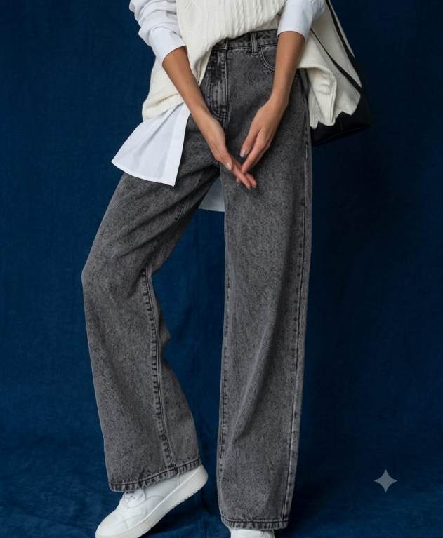 WOMEN GREY BLAST WIDE LEG JEANS