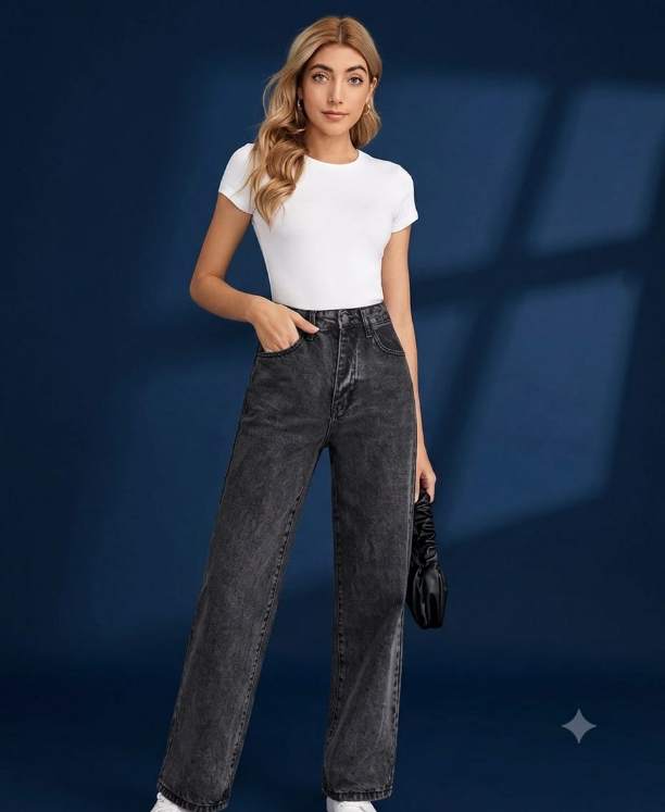 WOMEN GREY BLAST WIDE LEG JEANS
