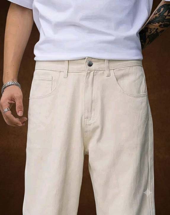 White Colour Trendy Baggy Jeans For men