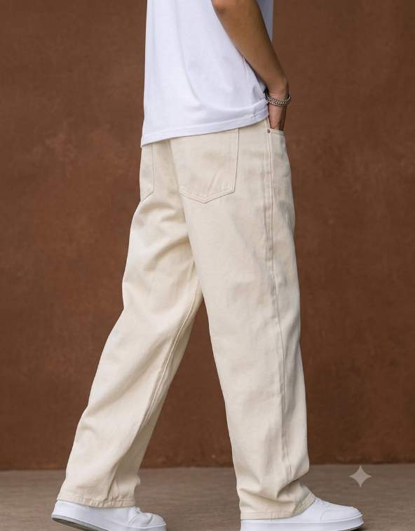 White Colour Trendy Baggy Jeans For men