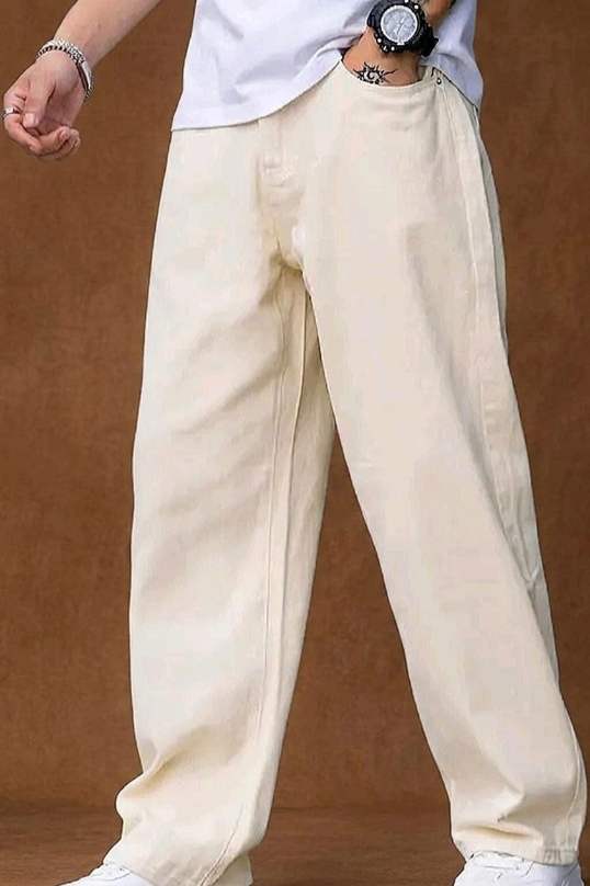 White Colour Trendy Baggy Jeans For men