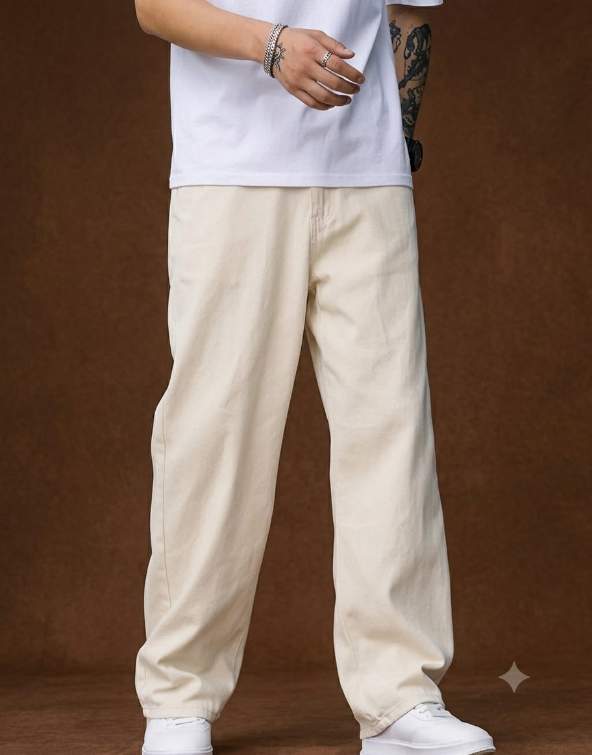White Colour Trendy Baggy Jeans For men