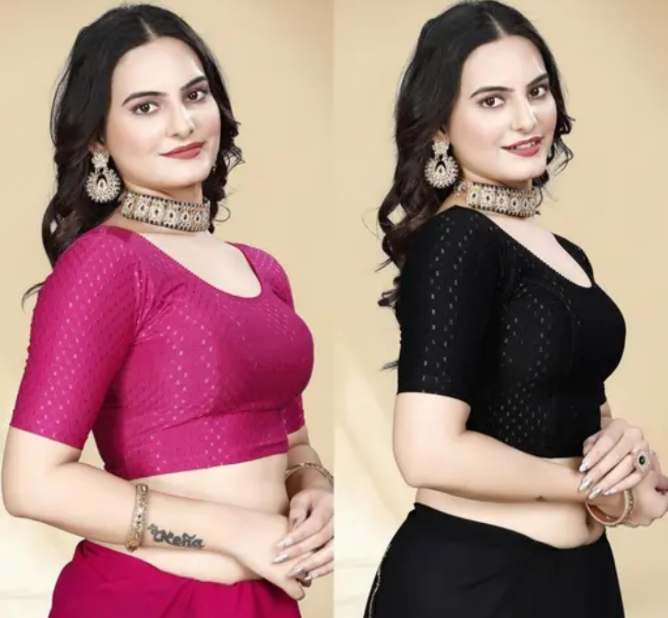Pack of 2 readymade stretcable lycra women blouse(Black Pink)