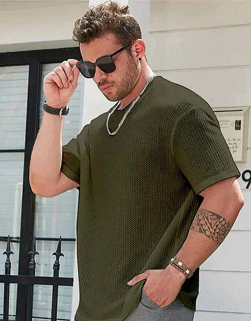 Urban Grid Solid Oversized T-shirt