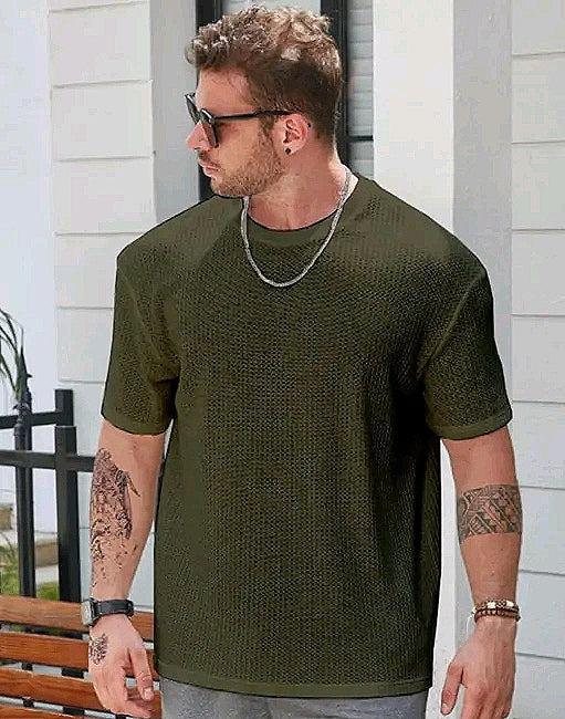 Urban Grid Solid Oversized T-shirt