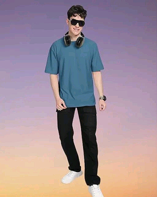 Urban Grid Solid Oversized T-shirt