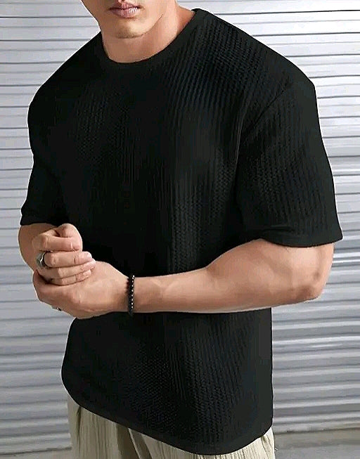 Urban Grid Solid Oversized T-shirt